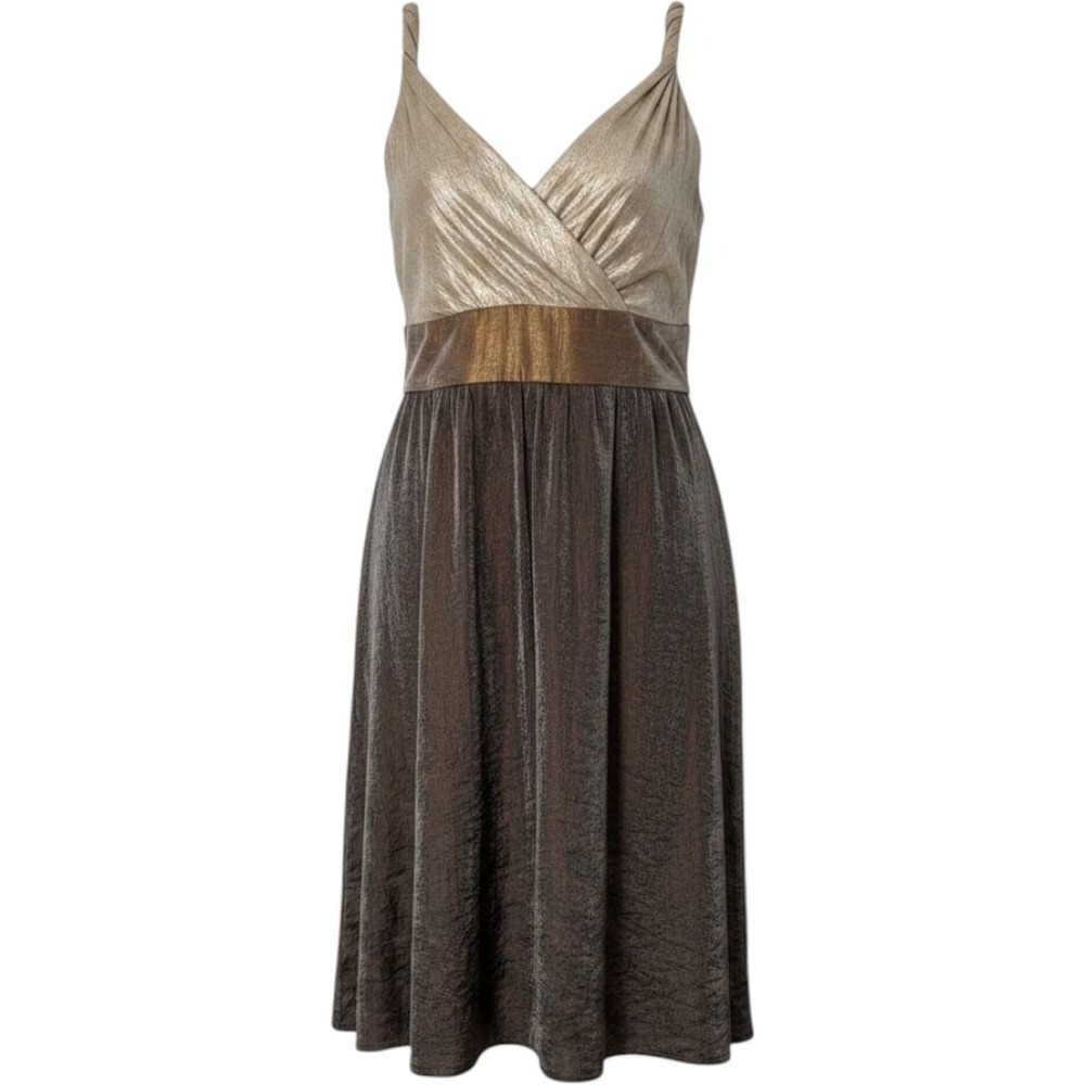 Adrianna Papell Cocktail Dress Size 20W Metallic Champagne Sleeveless V-Neck